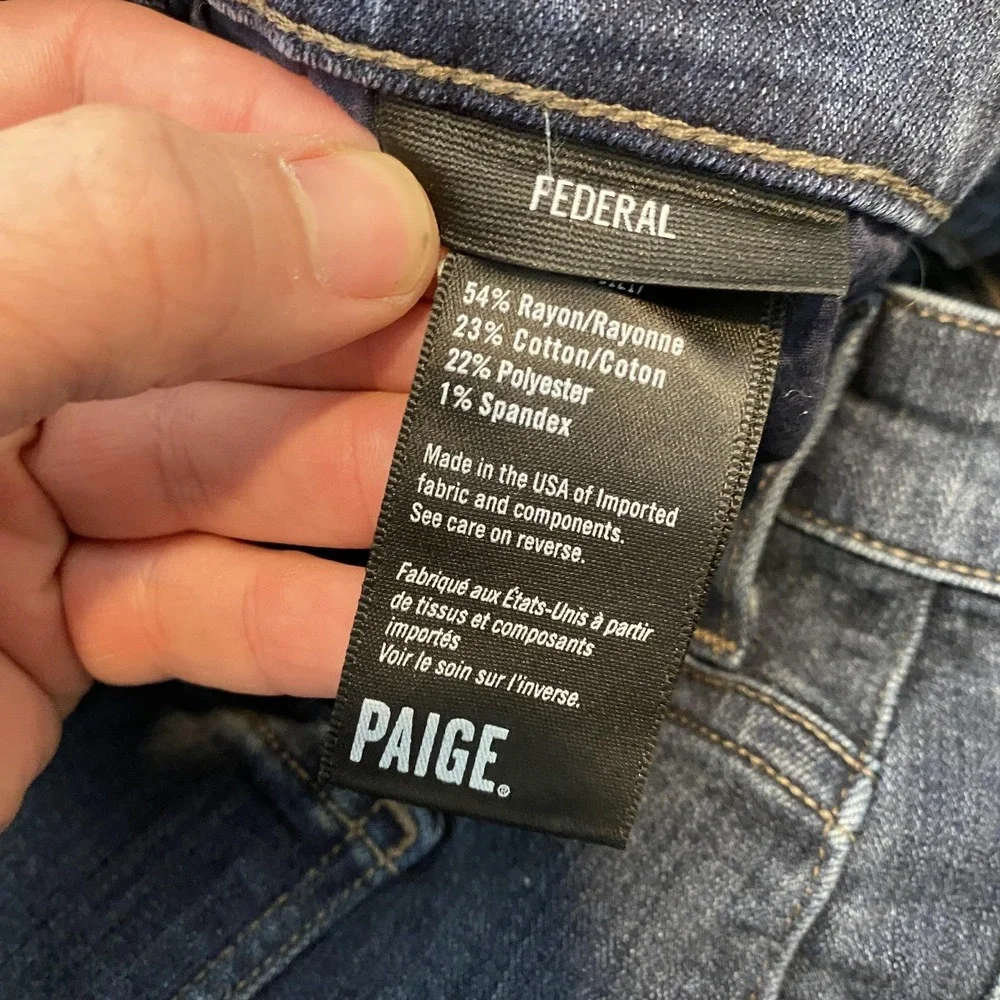 Paige Federal Jeans Mens 32x29 Blue Dark Wash Slim Straight‎ Stretch Denim